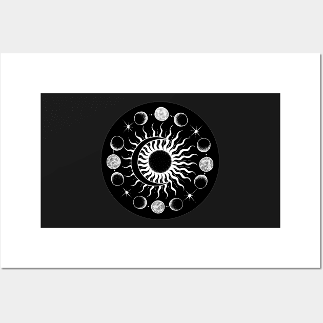 Sun and Moon in black circle Wall Art by NorthAnima